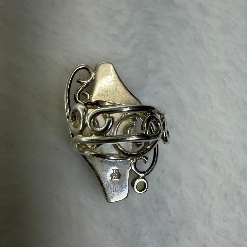 DRT‎ 925 Sterling Silver Amber and Peridot Shield Statement Ring Size 5.75 - Picture 11 of 14